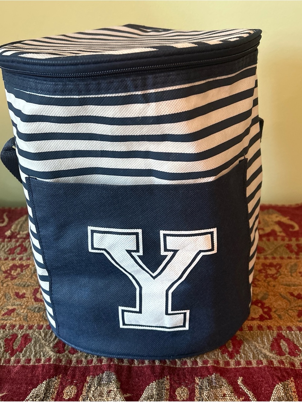 Yale University Navy Blue and White Striped Insulated Cooler Lunch Bag